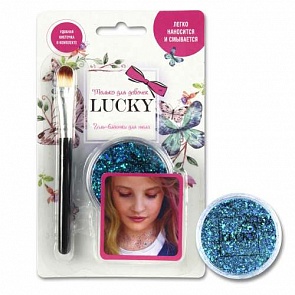 Гель-блестки для тела/лица, в наборе с кисточкой, цвет: синий, на блистере (Lucky, Т11924)